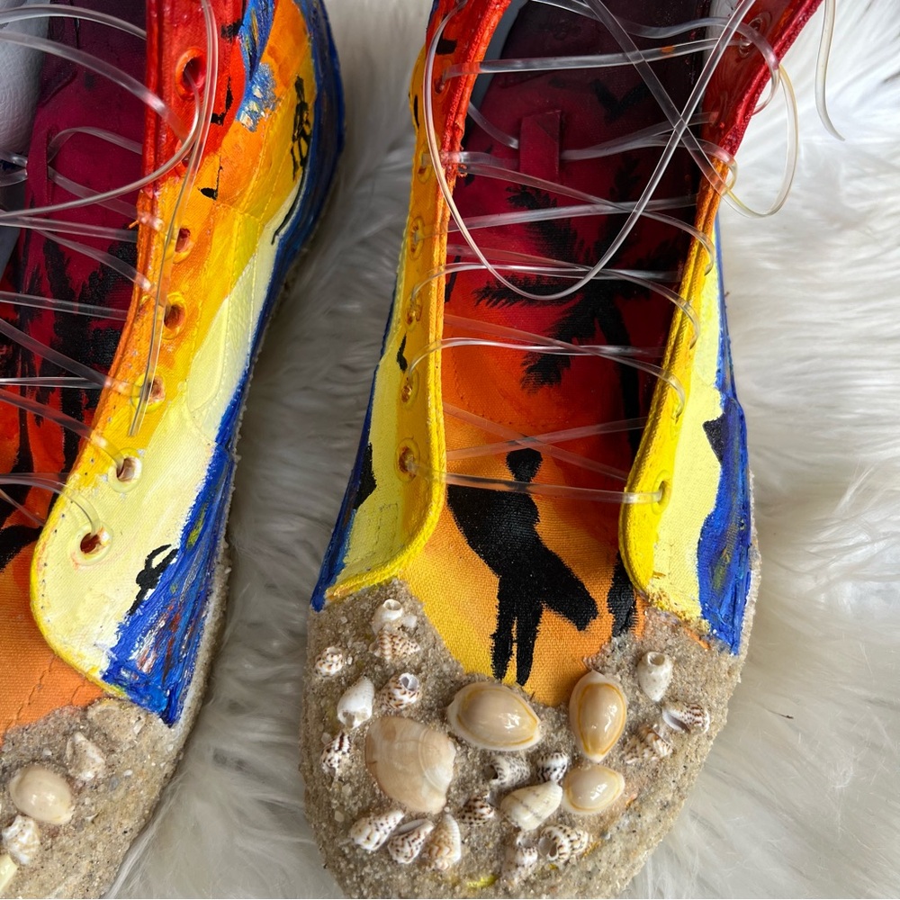 VANS Sunset Surfing Hand Made Hand Painted High Top Lace Up Beach Sneakers - Picture 9 of 16